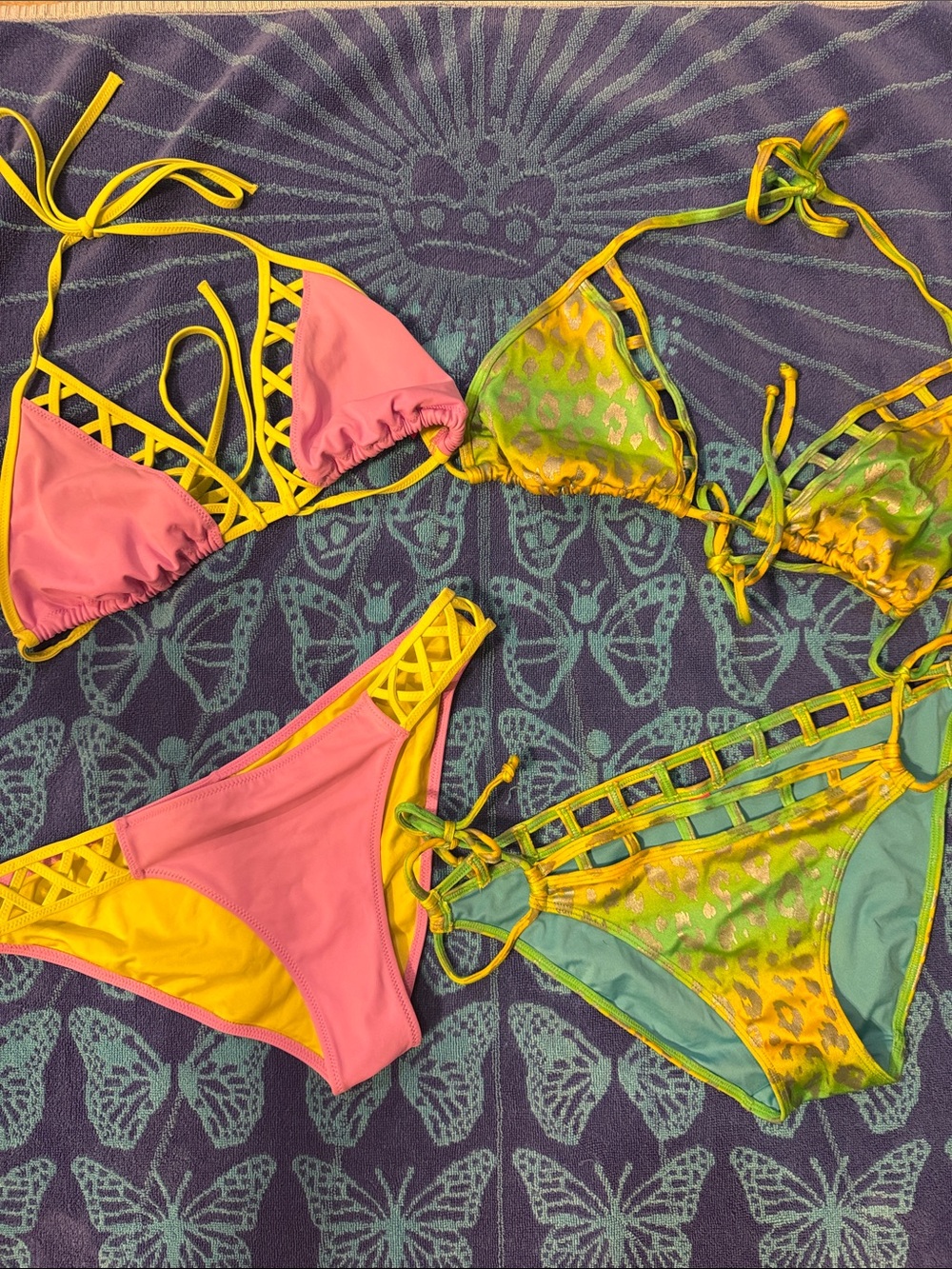 2 Victorias secret swim bikinis tops large bottoms medium tie closure pink green